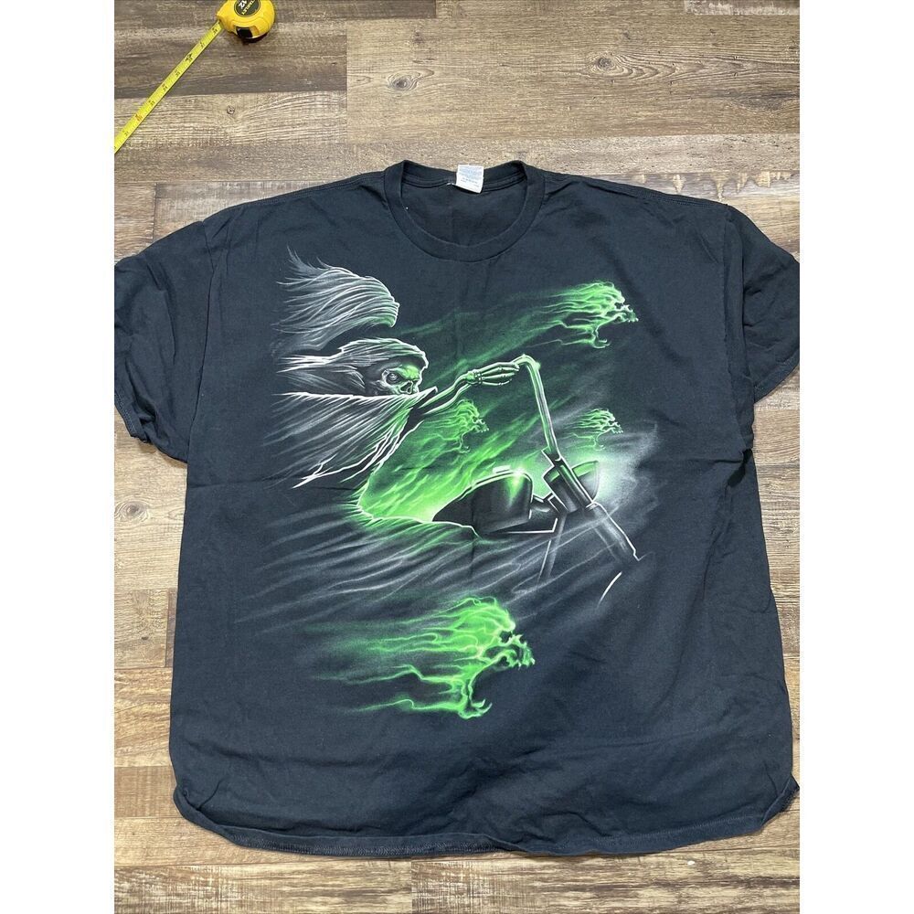 VINTAGE Goth Shirt Mens 3xl Black Green Ghost Rider Emo Skull Skater Y2K